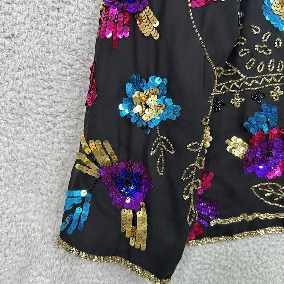 Vintage Draper’s & Damon’s 1X Silk Sequin Beaded Floral Jacket Black Glam - Picture 5 of 16